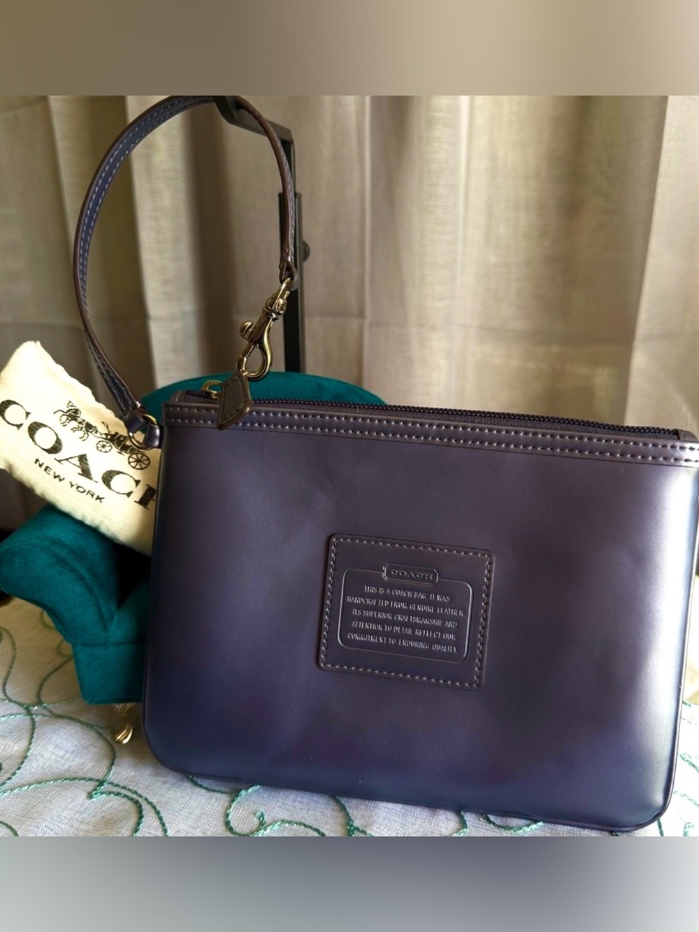 Coach Large Wristlet/Clutch with Creed Patch on Exterior in Metallic Steel Grey